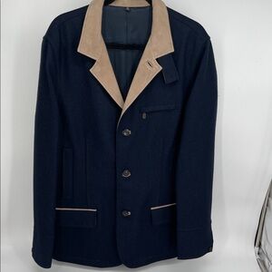 NWOT J. Peterman Wool/Goat Suede Trim Men’s Navy Blue Blazer Size 42